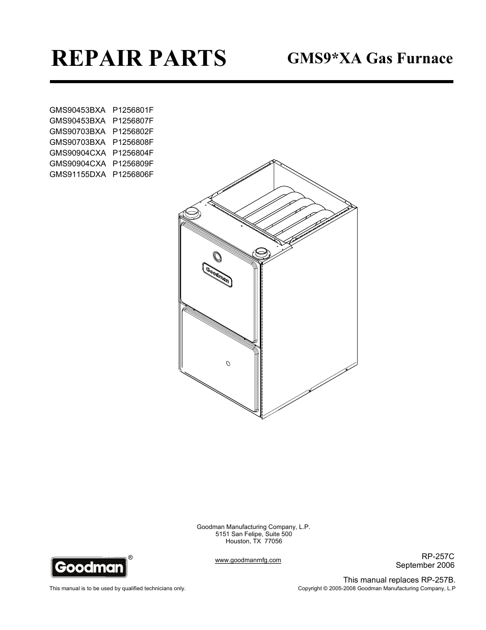 Goodman Mfg GMS91155DXA User Manual | 11 pages | Also for: P1256802F