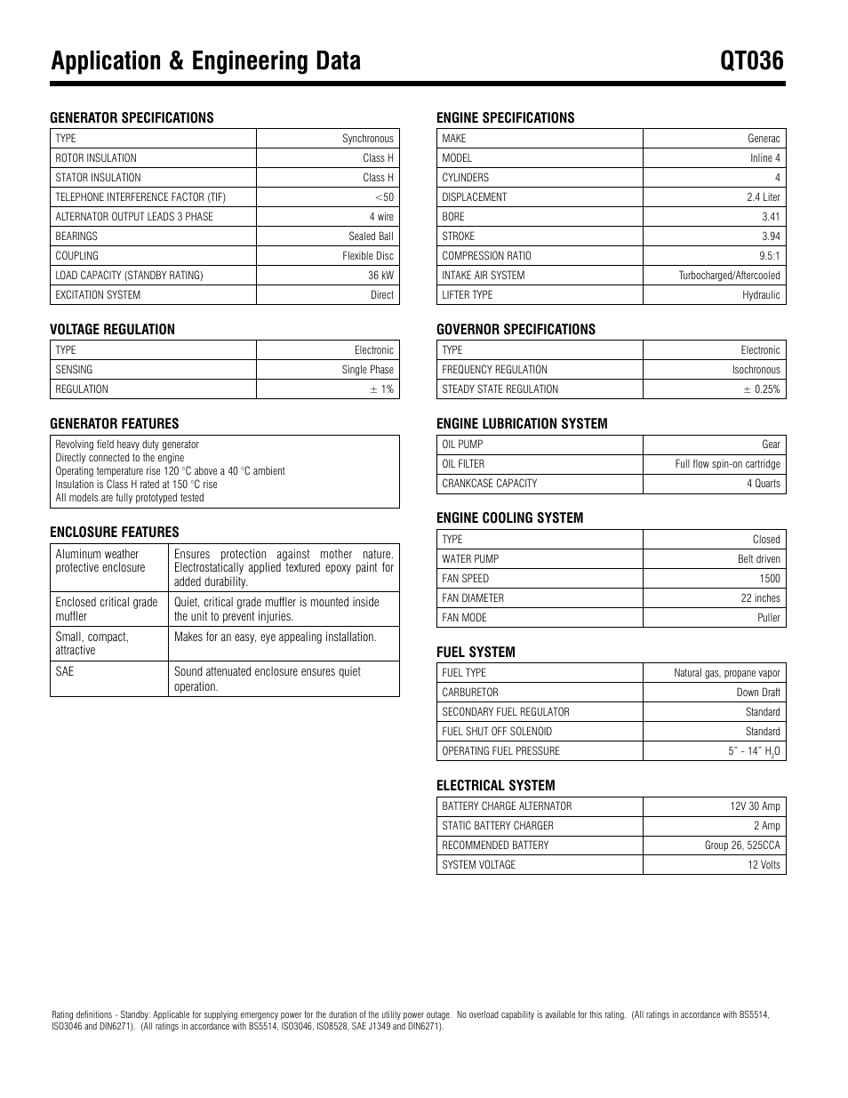 Application & engineering data, Qt036 | Generac Power Systems Generac