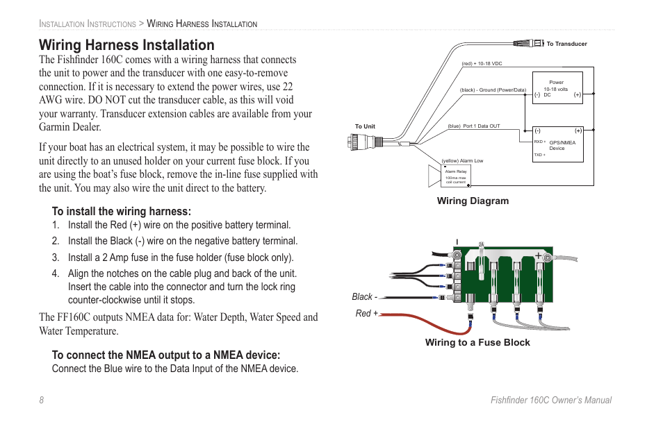 Wiring harness installation | Garmin 160C User Manual | Page 12 / 32