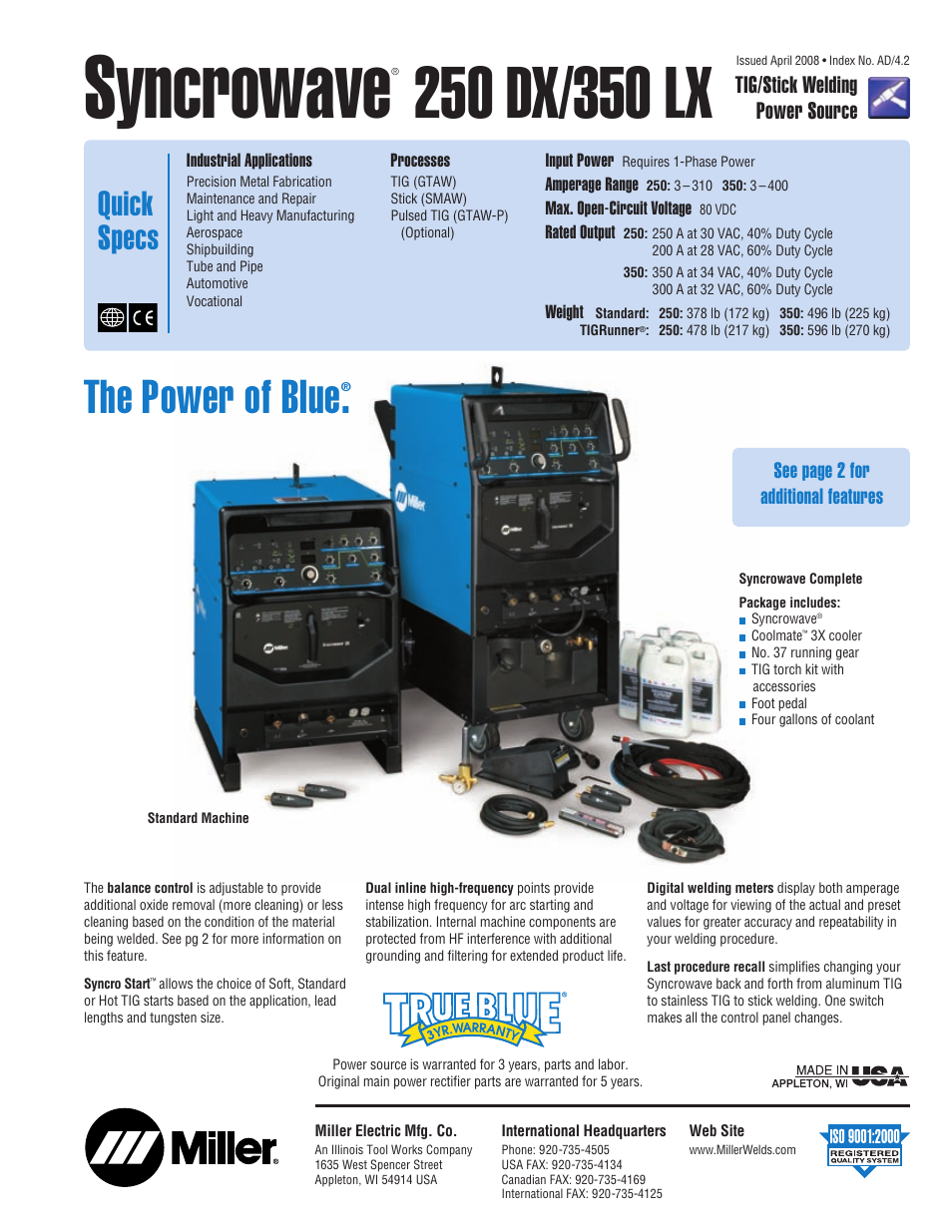 Miller Electric 350 LX User Manual | 8 pages | Also for: 250 DX