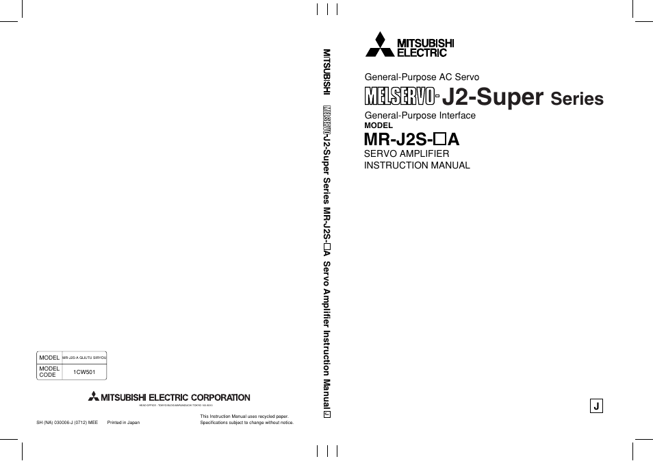 MITSUBISHI ELECTRIC MR-J2S- A User Manual | 402 pages