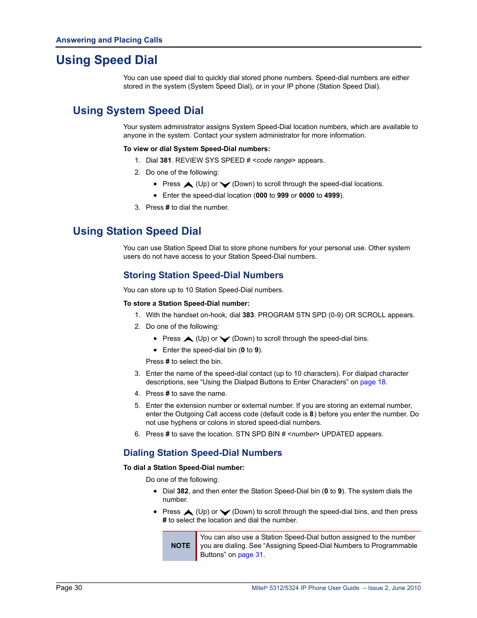 Using speed dial, Using system speed dial, Using station speed dial
