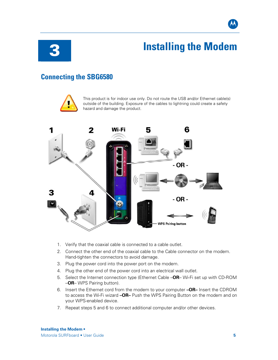 Connecting the sbg6580, Installing the modem | Motorola SURFboard