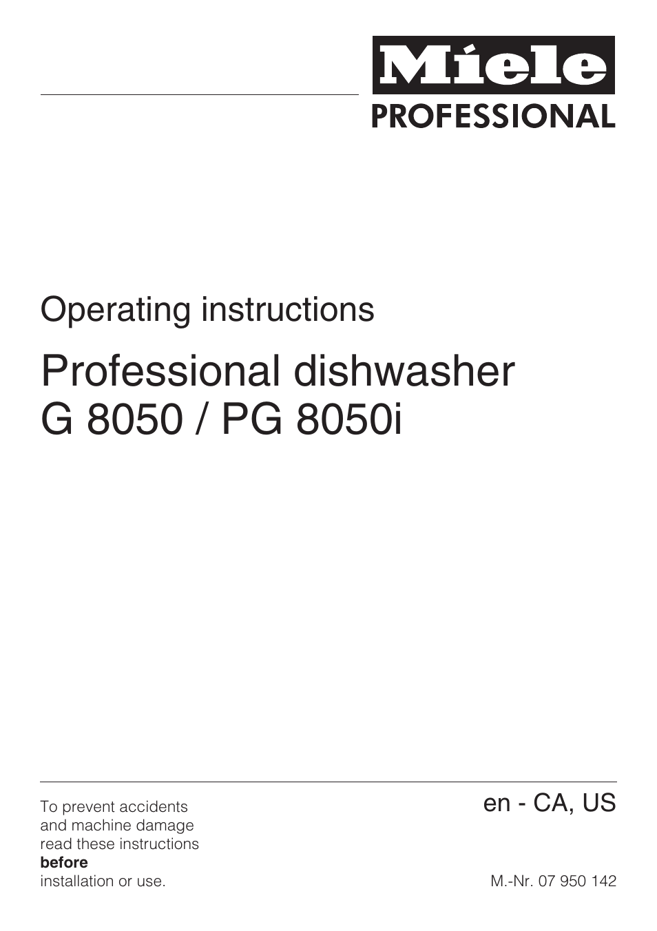 Miele PROFESSIONAL PG 8050I User Manual 76 pages Also for PROFESSIONAL G 8050