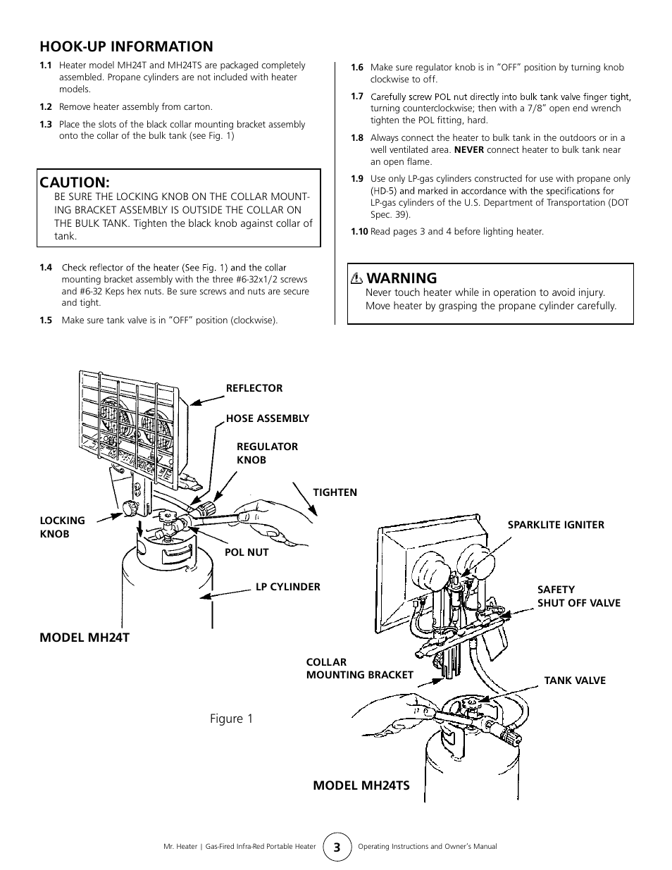 Hook-up information, Caution, Warning | Mr. Heater MH24T User Manual
