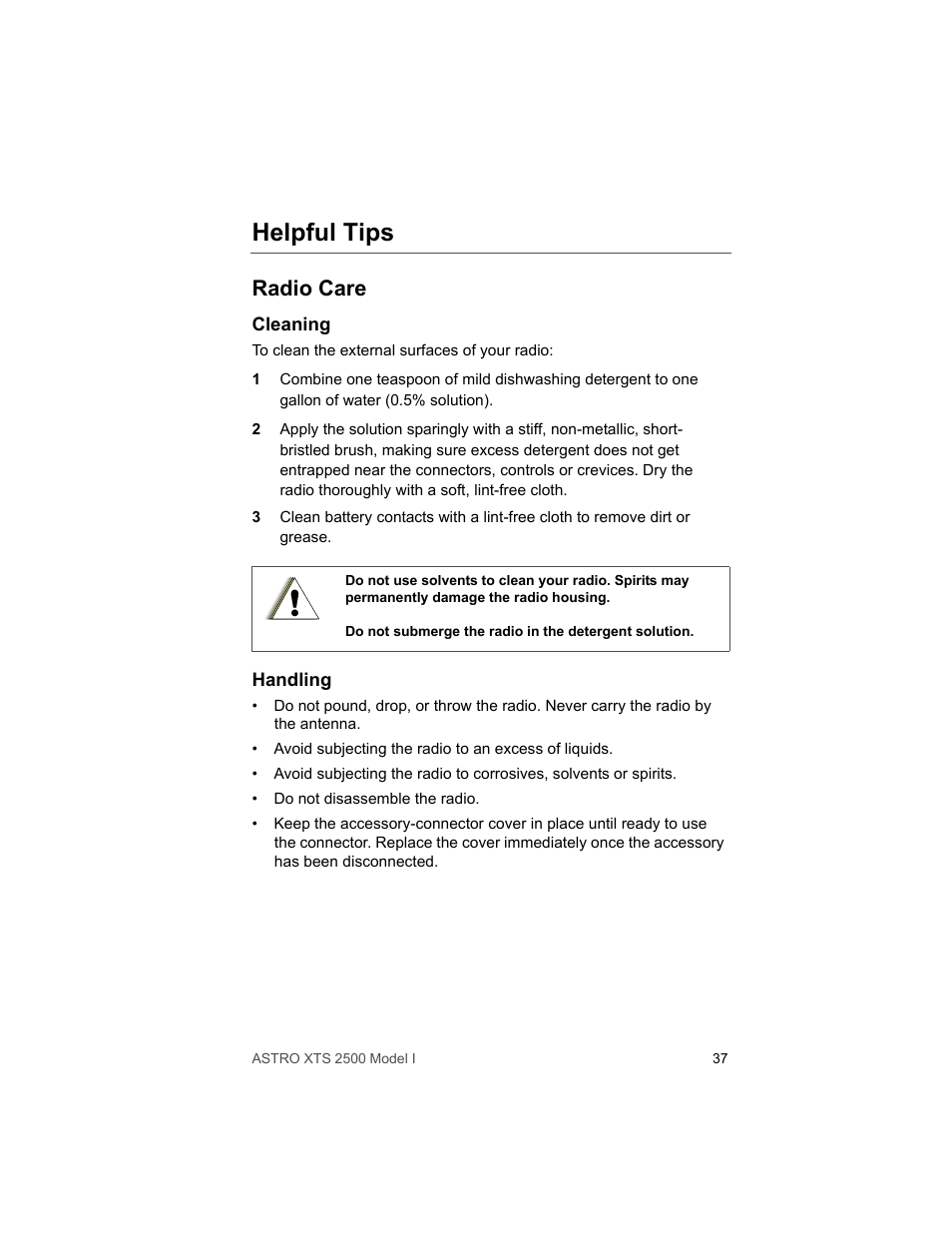Helpful tips, Radio care, Cleaning | Motorola XTS2500 User Manual