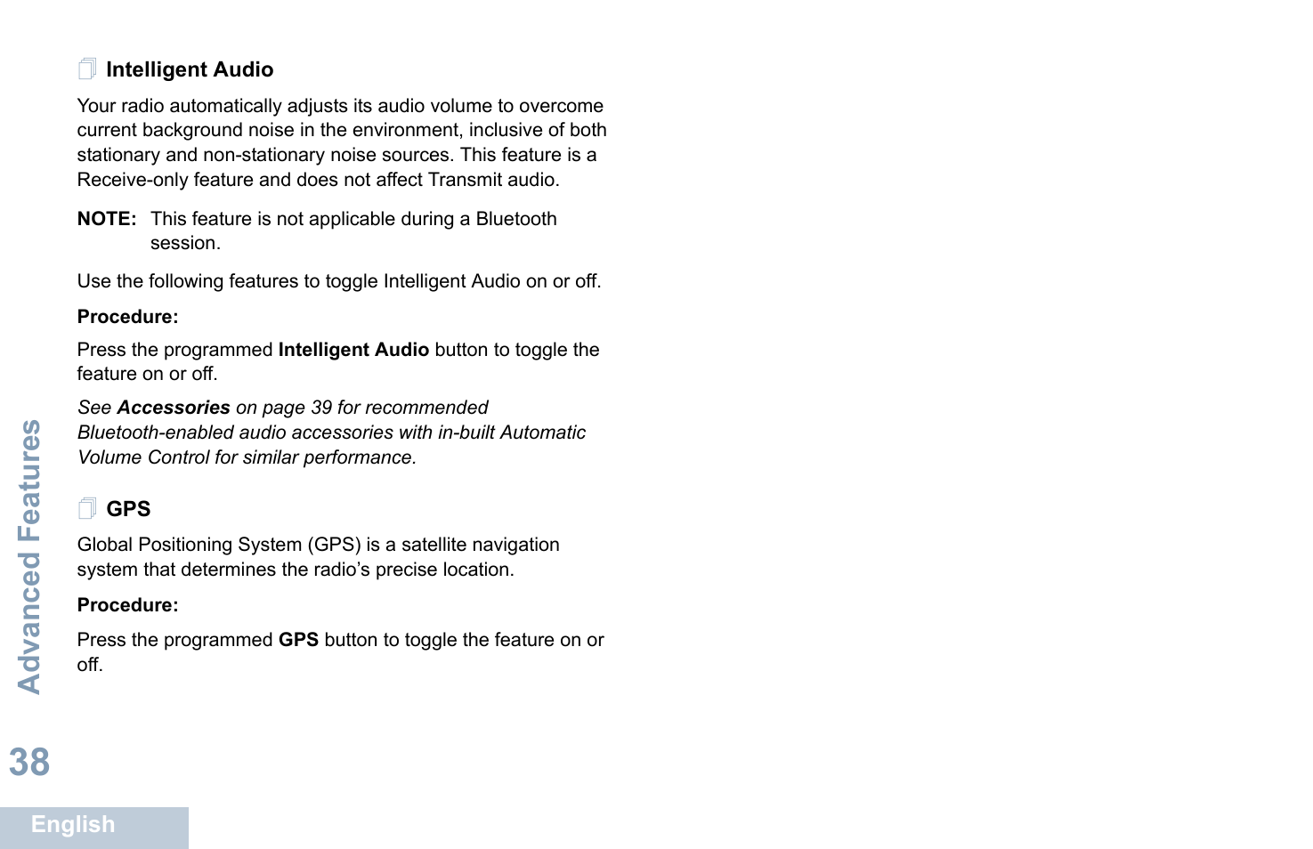 Intelligent audio, Intelligent audio gps, Advanced features | Motorola