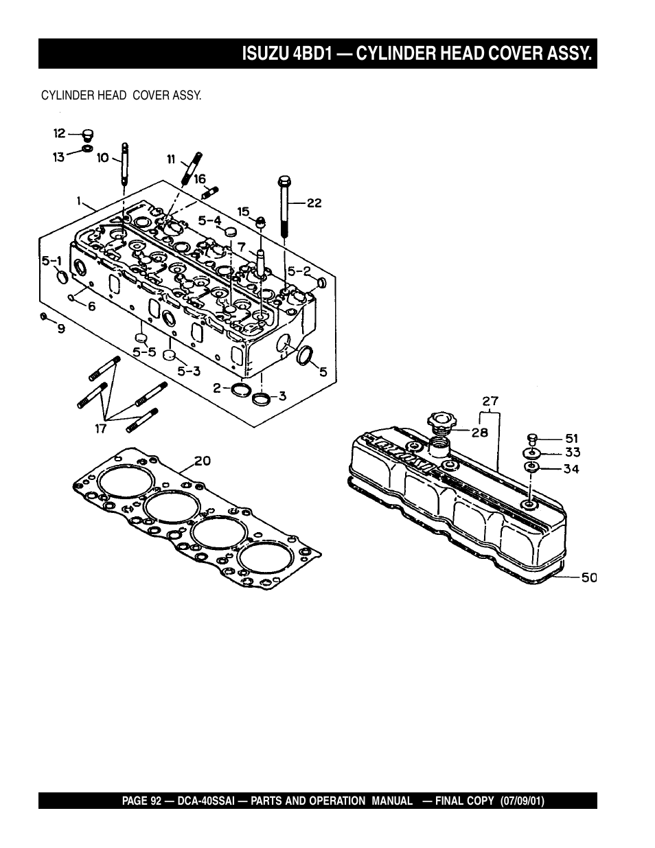 Isuzu 4bd1 — cylinder head cover assy | Multiquip MQ POWER