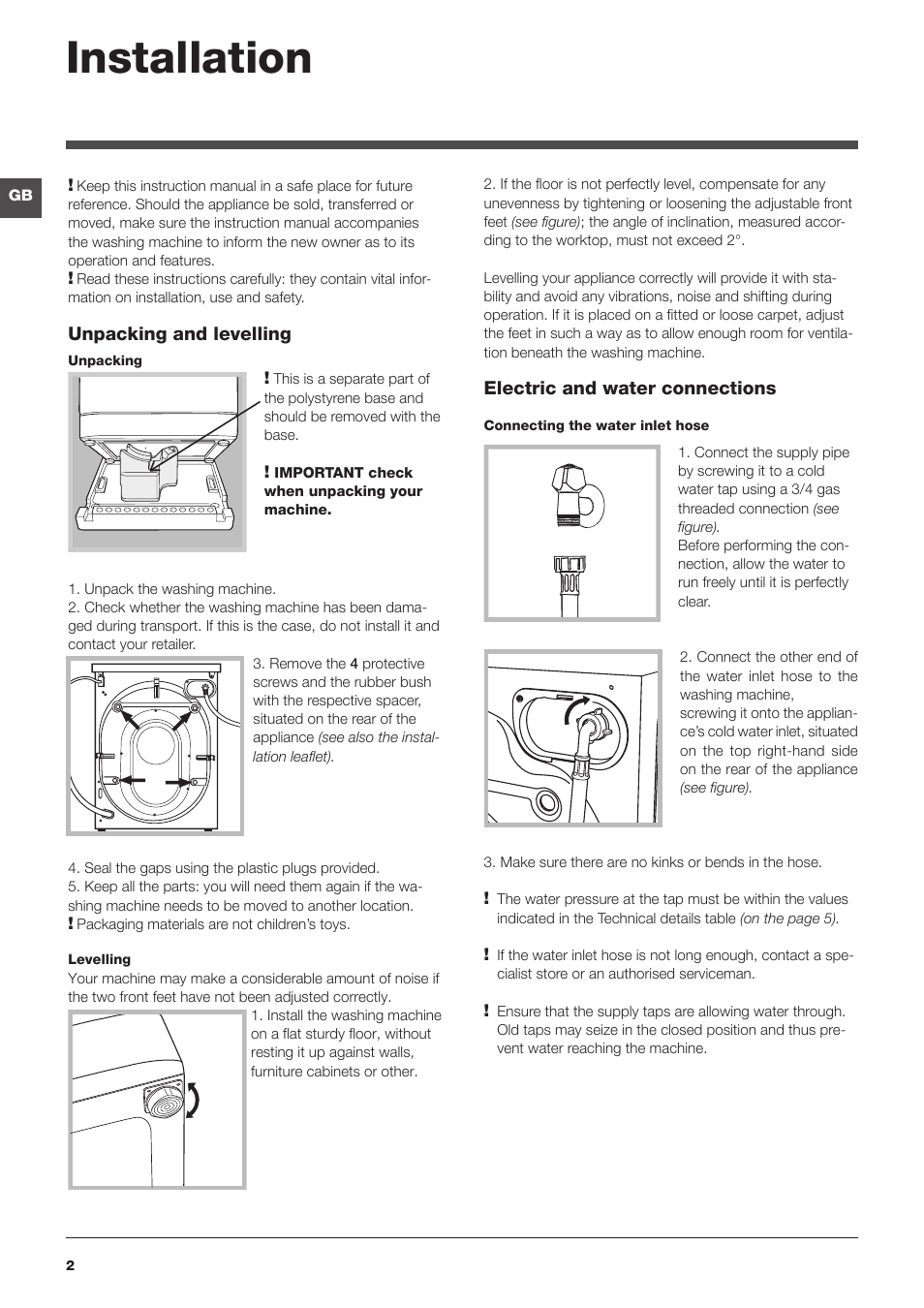 Installation | Indesit WASHING MACHINE IWD User Manual | Page 2 / 16