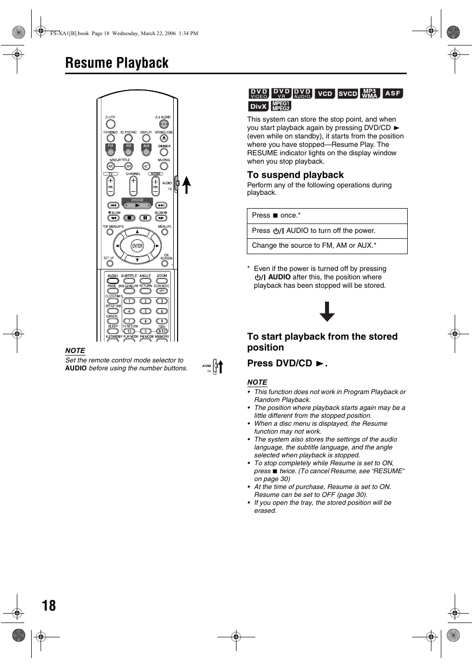 Resume Playback Jvc Ca Fsxa1 User Manual Page 22 48