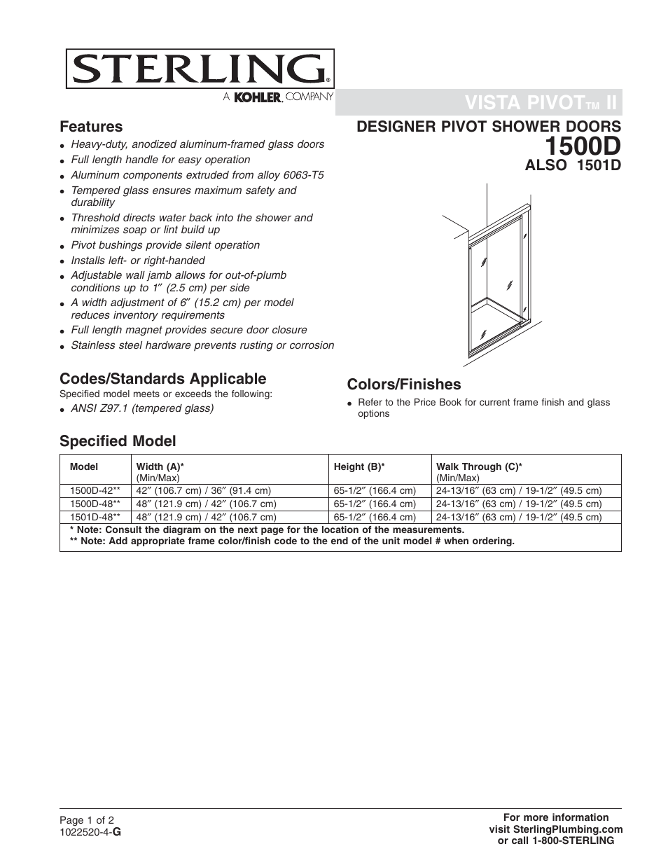 Sterling Plumbing Designer Pivot Shower Doors 1501d User