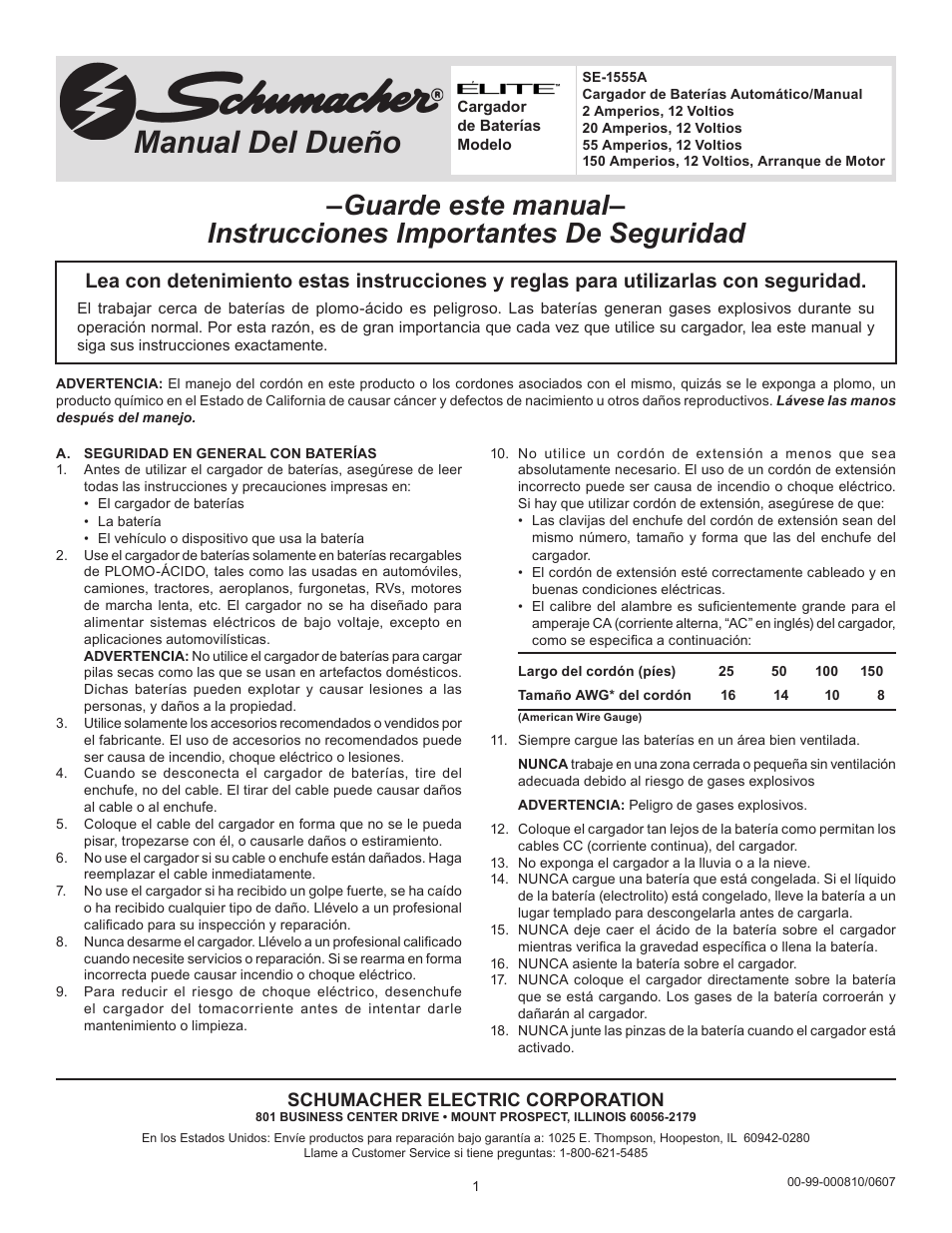 99-000810-0607_spanish, Manual del dueño, Schumacher electric