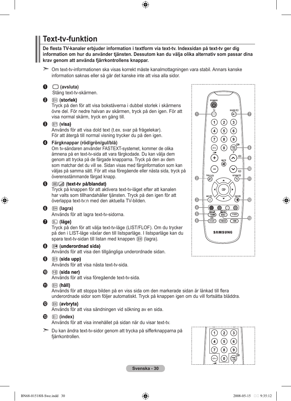 Text-tv-funktion | Samsung BN68-01518H-00 User Manual | Page 67 / 177