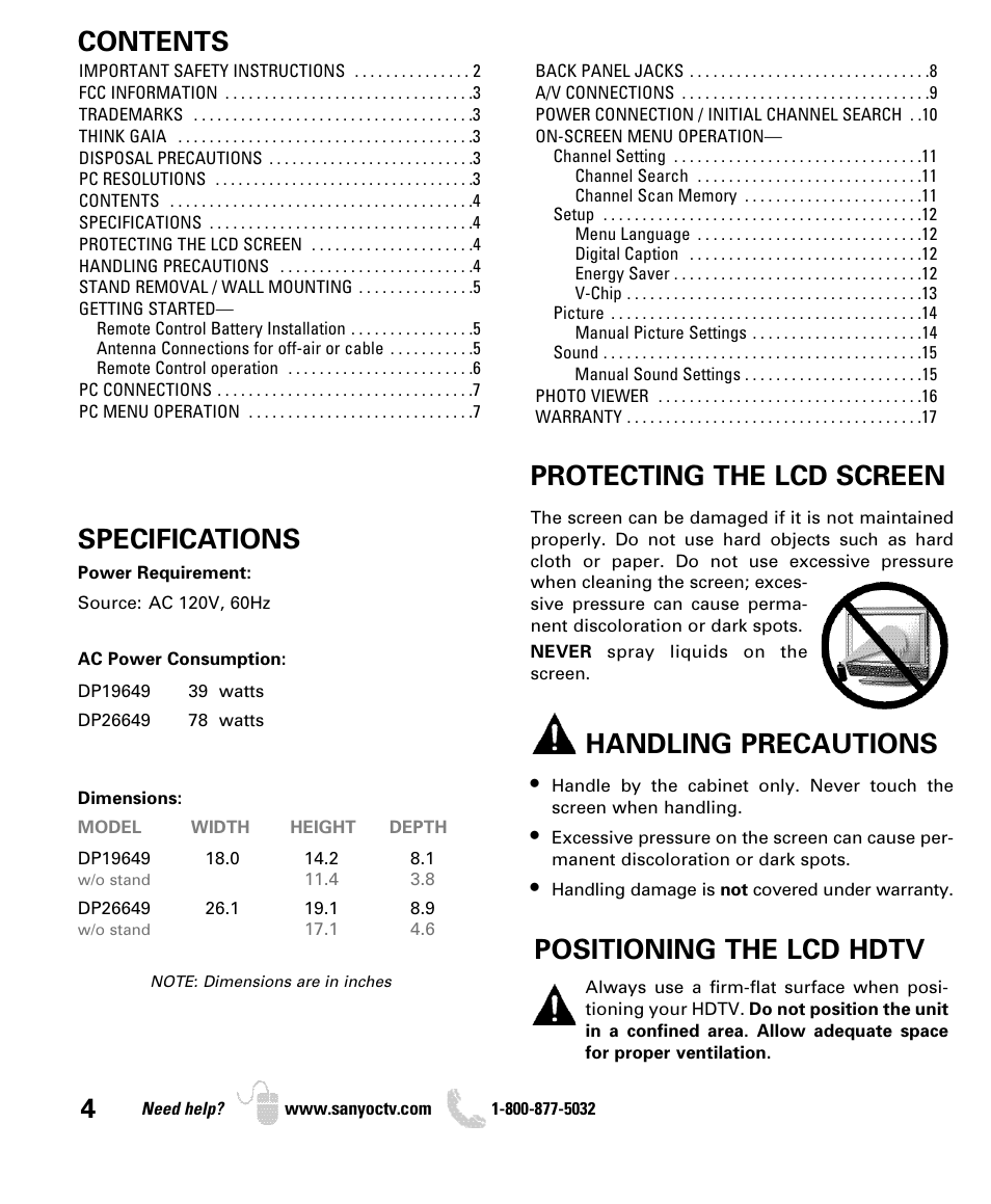 Sanyo DP26649 User Manual | Page 4 / 48