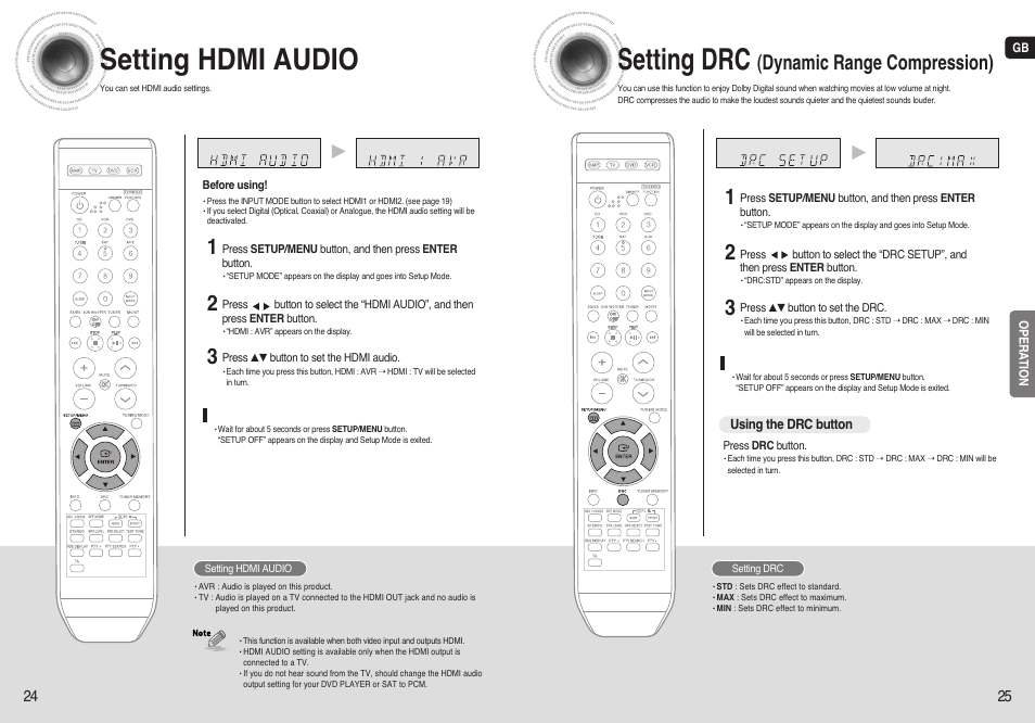 Setting hdmi audio, Setting drc (dynamic range compression), Setting