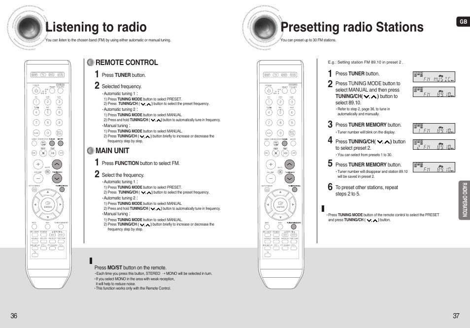 Radio operation, Listening to radio, Presetting radio stations