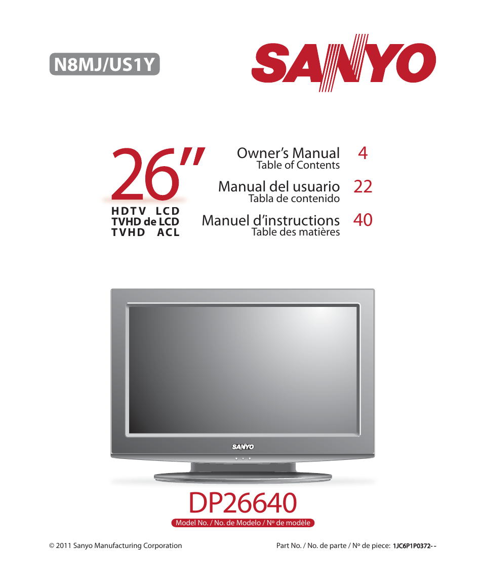 Sanyo DP26640 User Manual | 20 pages