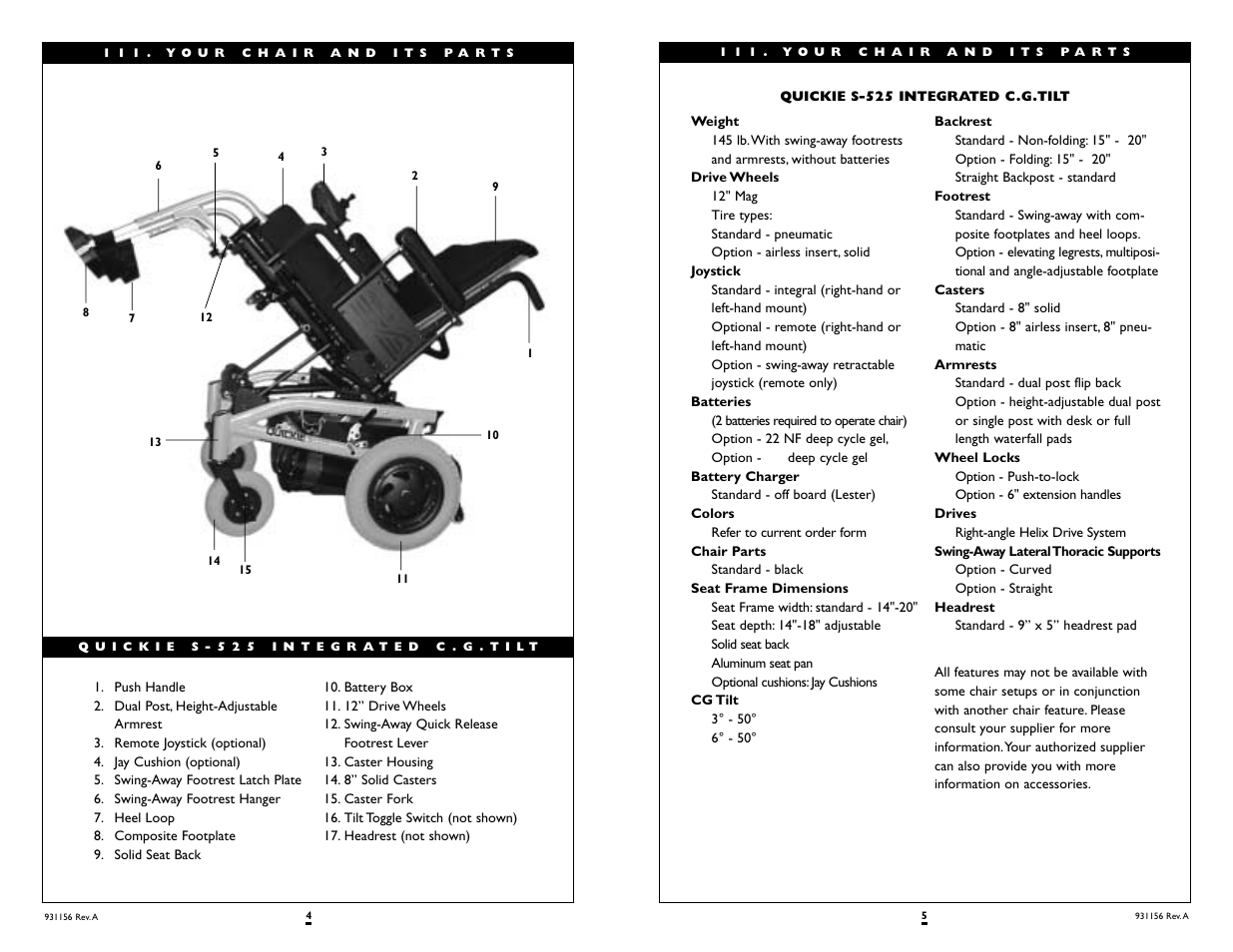 Sunrise Medical Wheelchair Quickie S-525 User Manual | Page 3 / 9