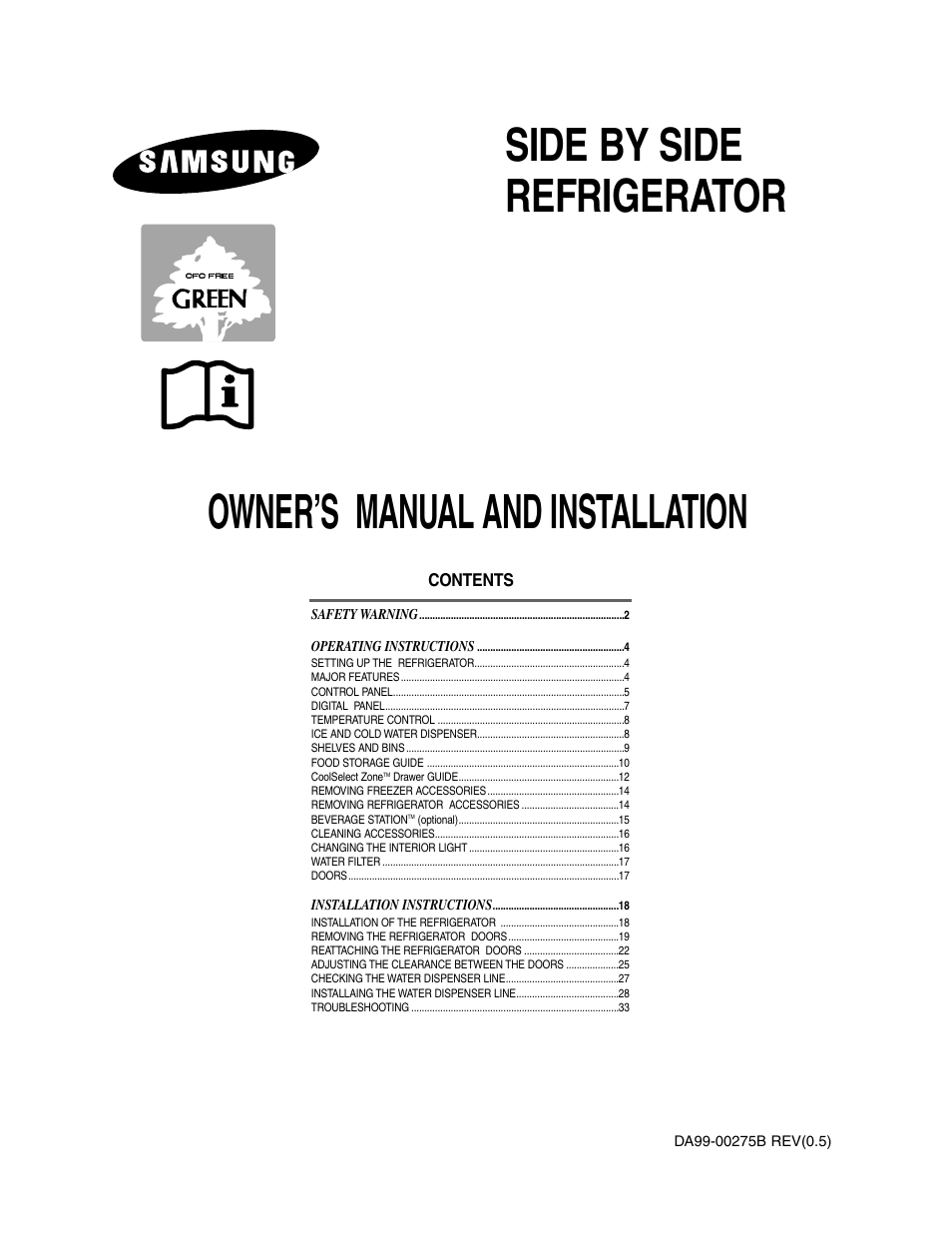 Samsung Model RS27KLMR User Manual | 36 pages | Also for: RS2555SL-XAC