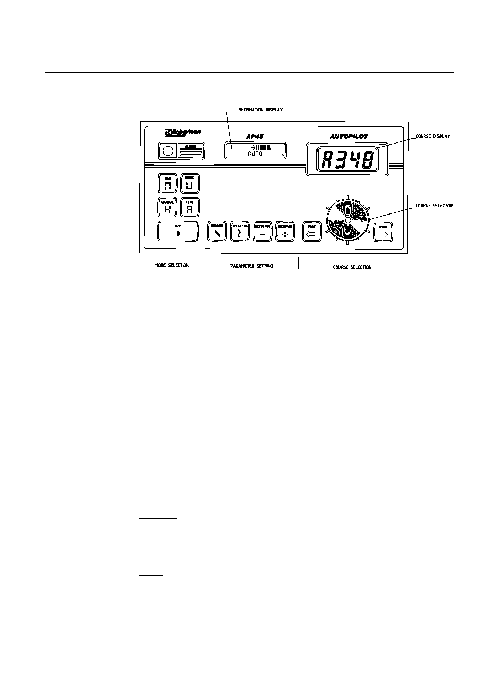 Operation of the autopilot, General, Front panel | Simrad ROBERTSON