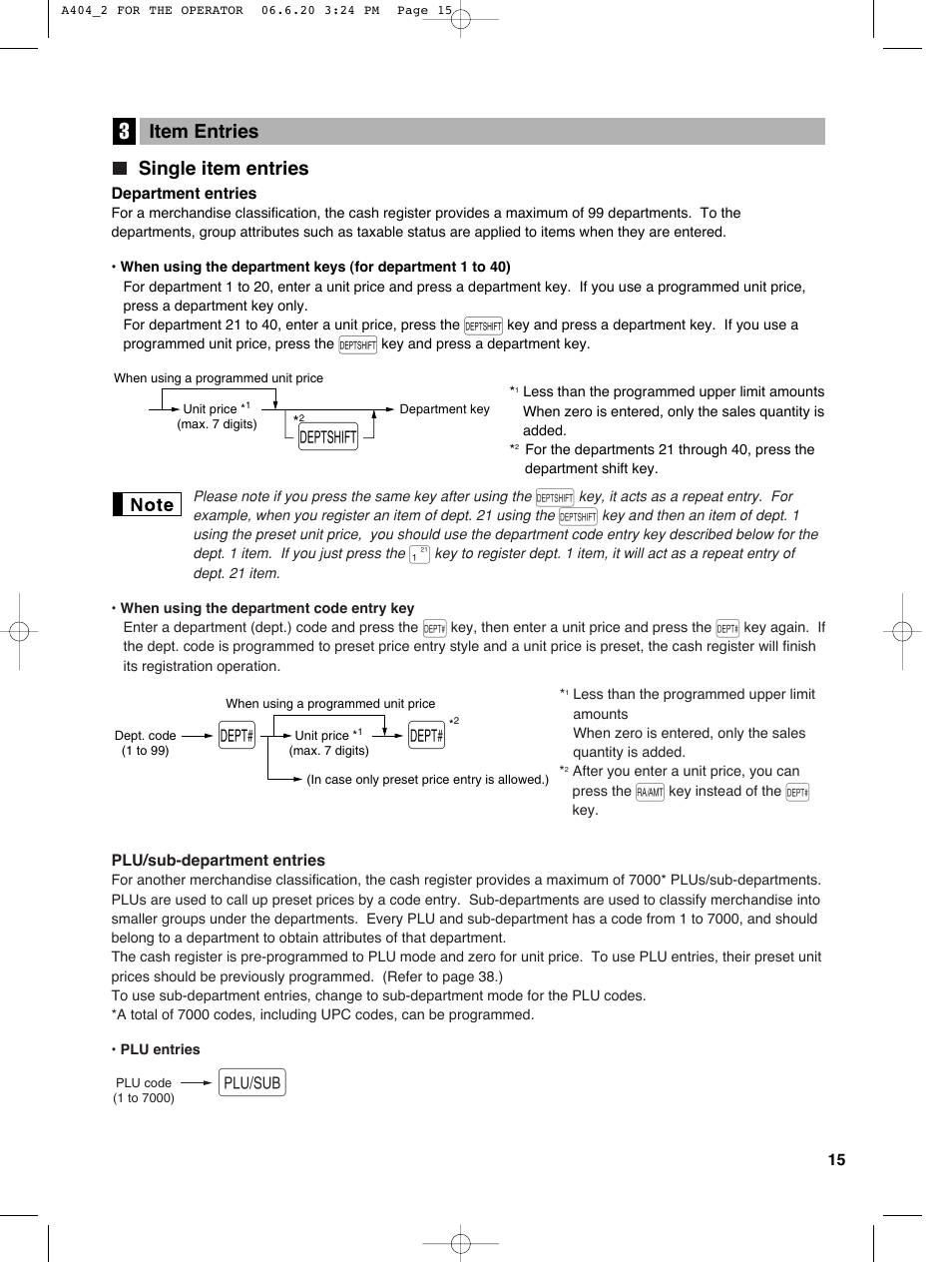 Single item entries, Item entries | Sharp XE-A404 User Manual | Page 17