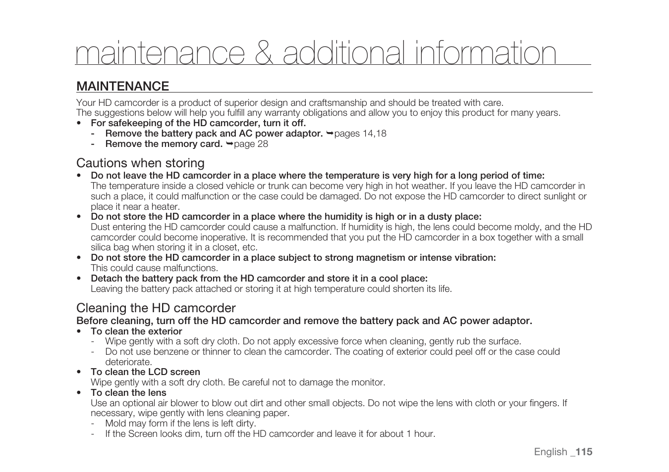 Maintenance & additional information | Samsung HMX-H1062SP User Manual | Page 125 / 144