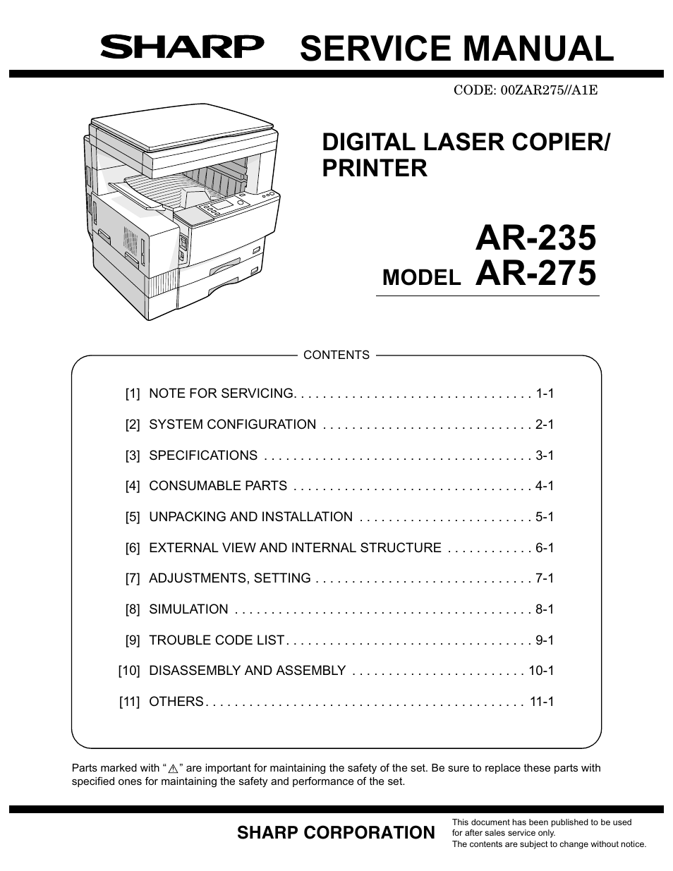 Sharp Ar 235 275 Digital Laser Printer Copier Service EBook @ 100 ...
