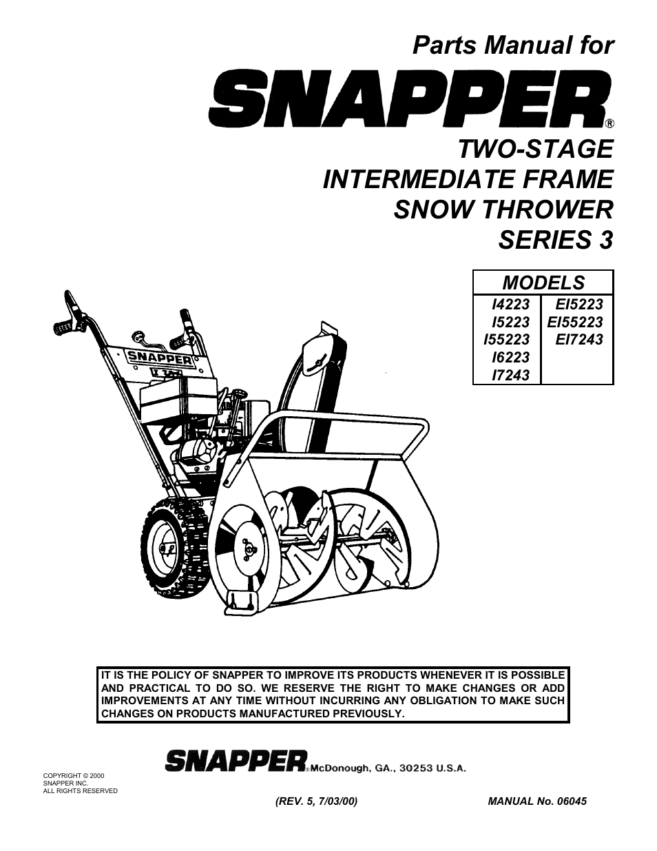 Snapper EI7243 User Manual | 24 pages | Also for: I4223, I7243, EI5223