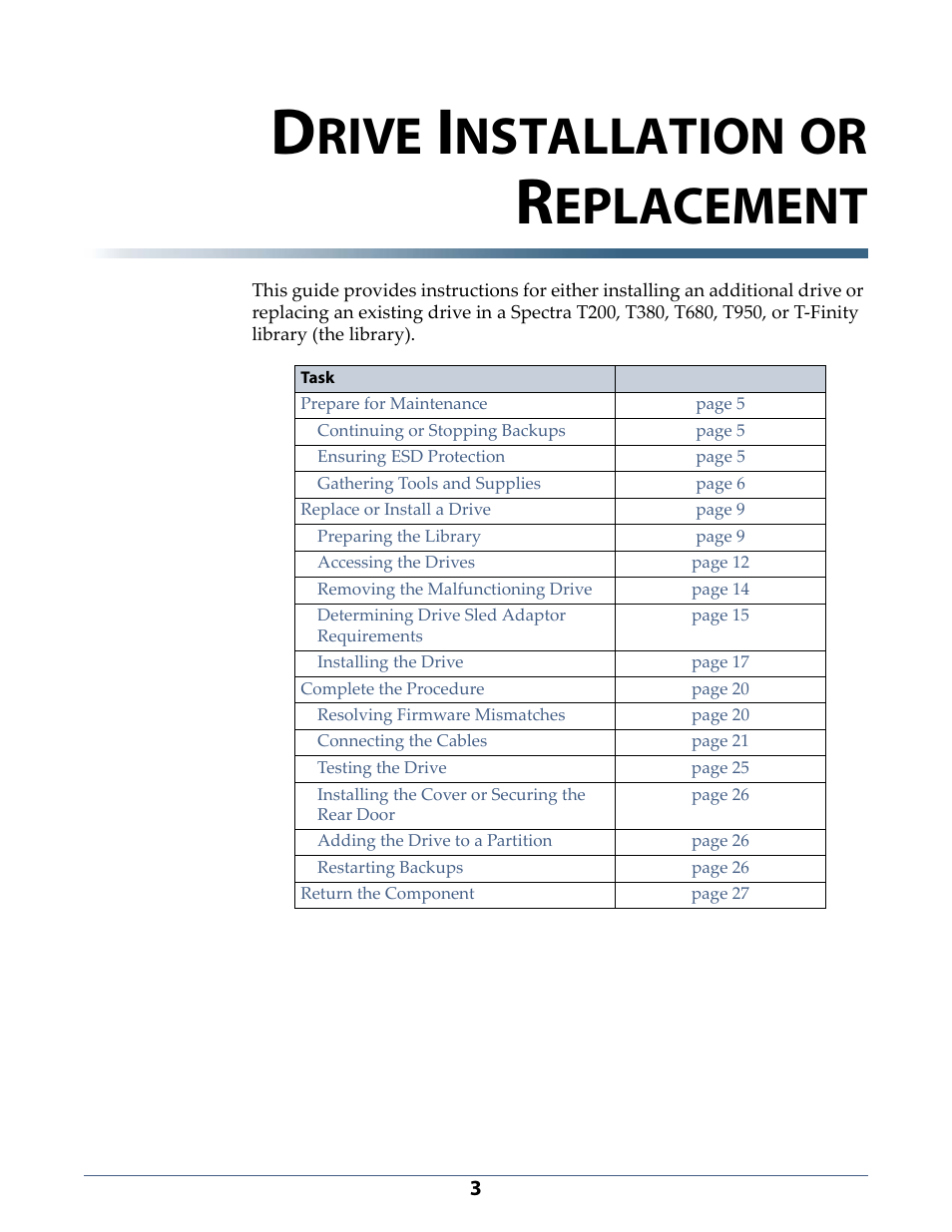 Rive, Nstallation, Eplacement | Spectra Logic T380 User Manual | Page 3