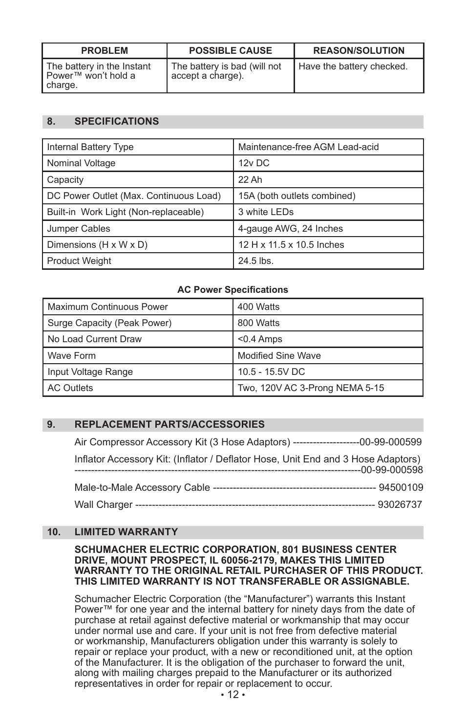 Schumacher XP2260 User Manual | Page 15 / 30