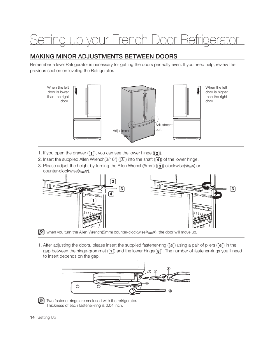 Making minor adjustments between doors, Setting up your french door