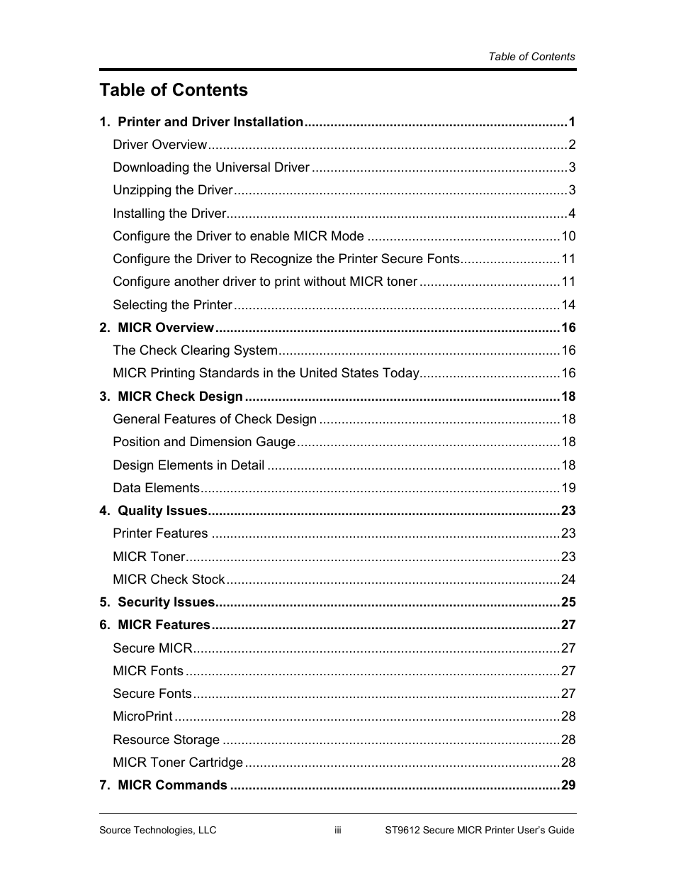 Source Technologies SECURE MICR PRINTER ST9612 User Manual | Page 3 / 47