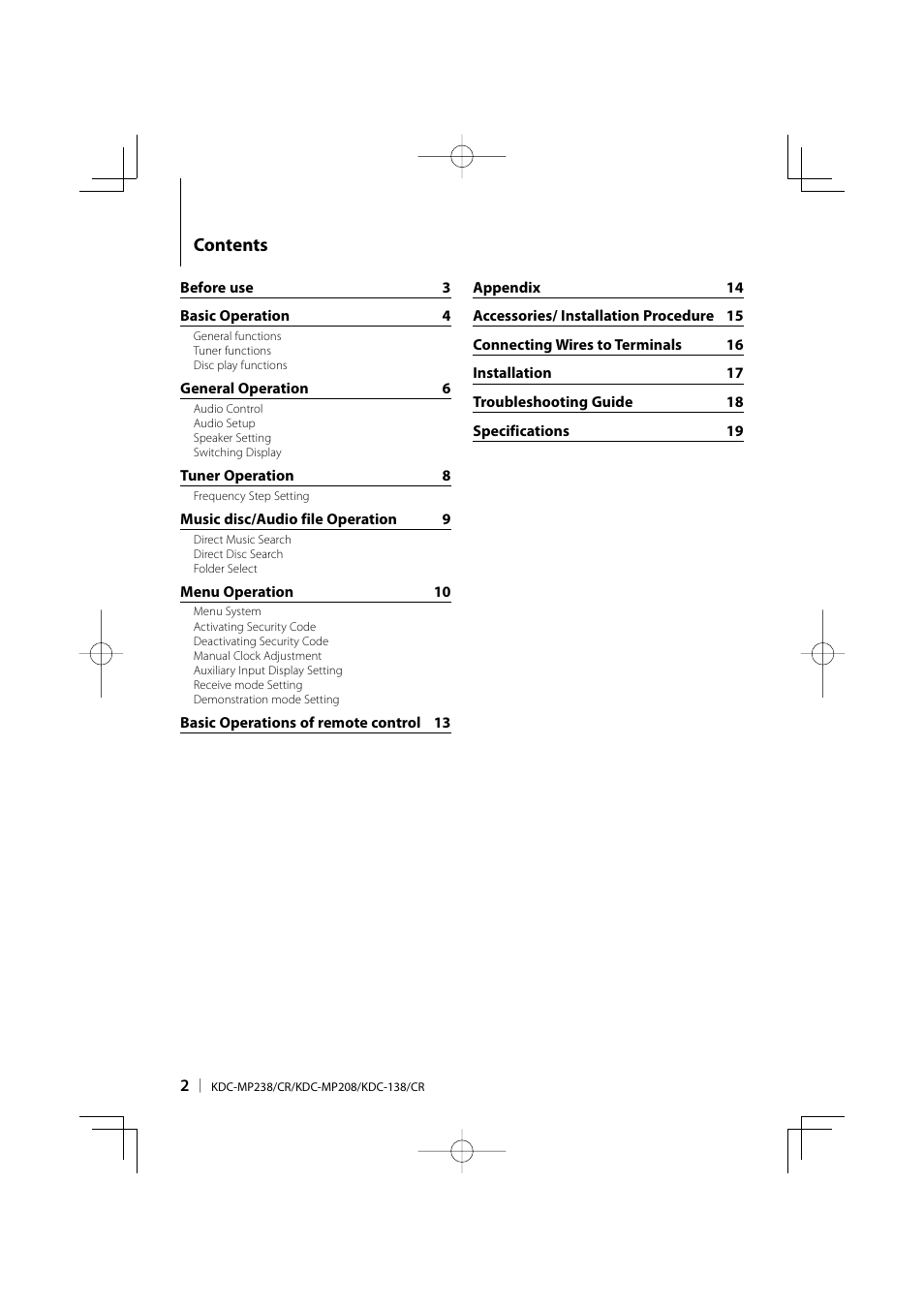 Kenwood KDC-138 User Manual | Page 2 / 56 | Also for: KDC-138CR, KDC