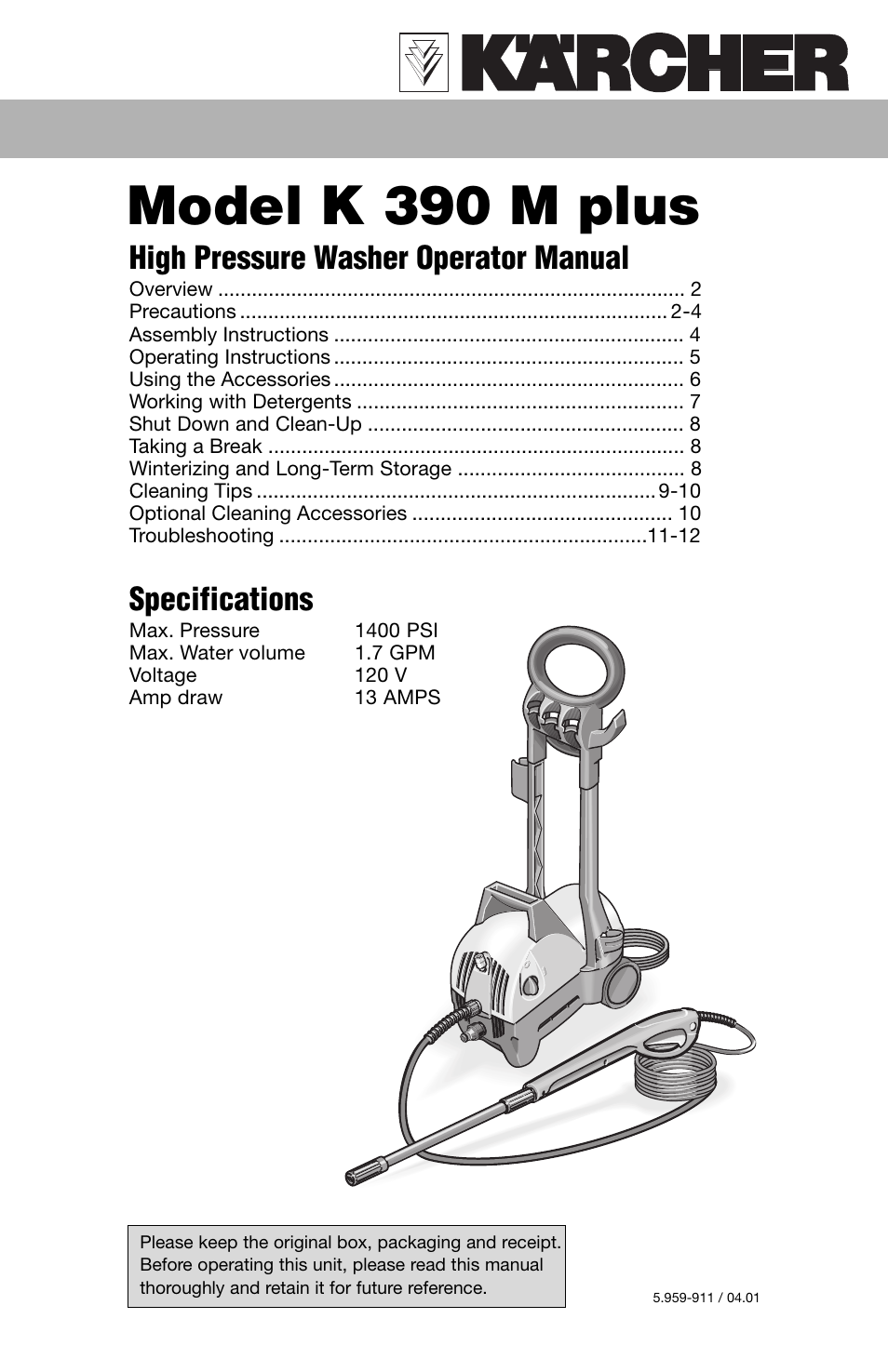 Karcher K 390 M User Manual | 12 pages