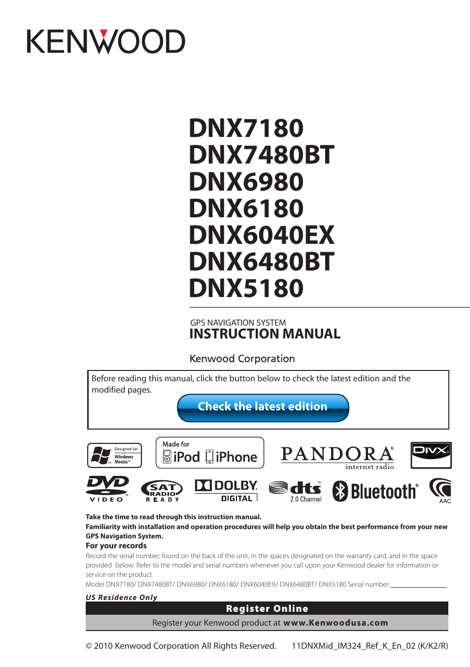 Kenwood Dnx6980 User Manual