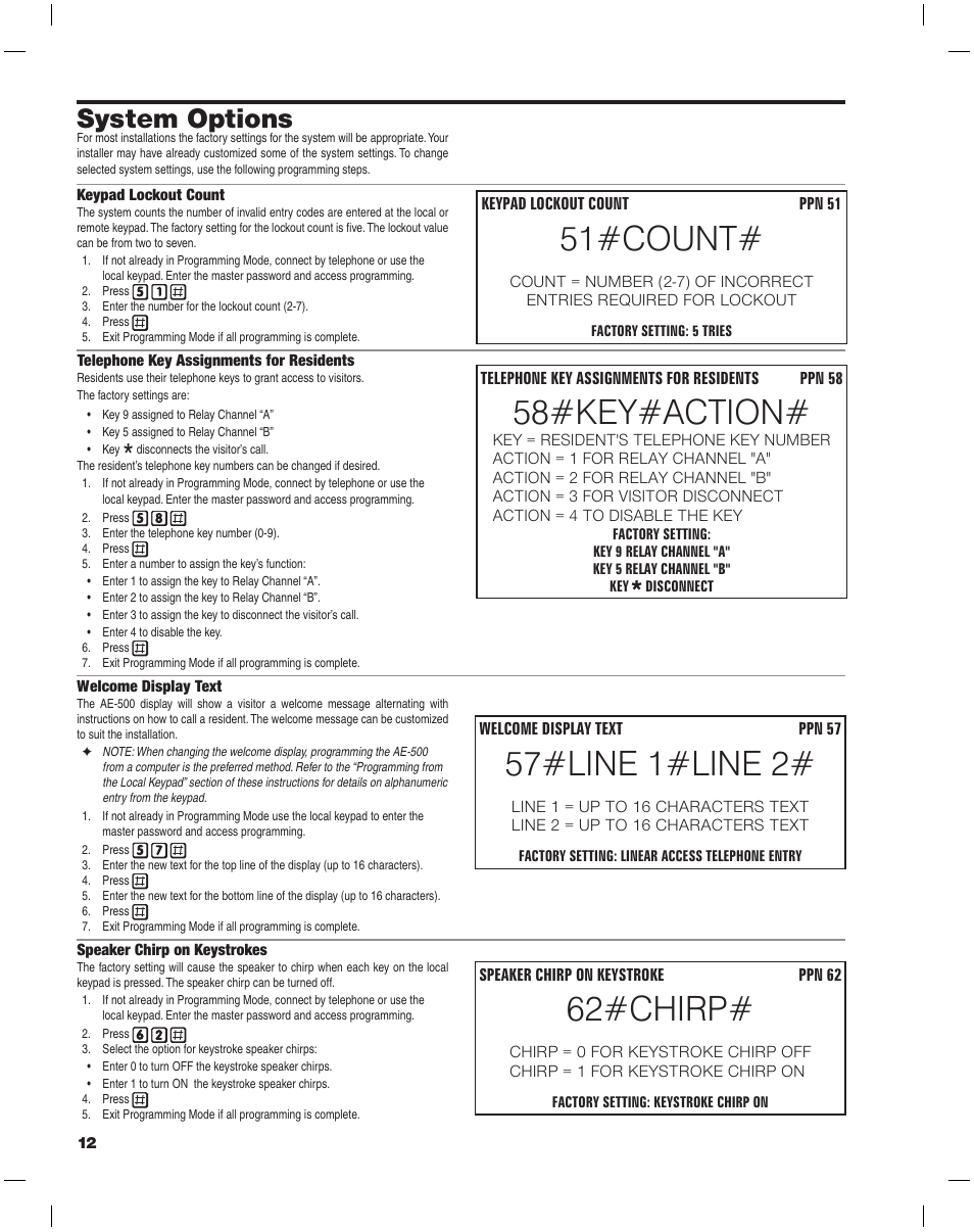 62#chirp, 57#line 1#line 2, 51#count | Linear AE-500 User Manual | Page