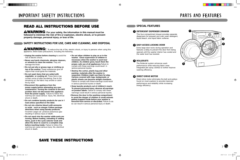 Wwarning | LG TROMM WM2455H User Manual | Page 4 / 41
