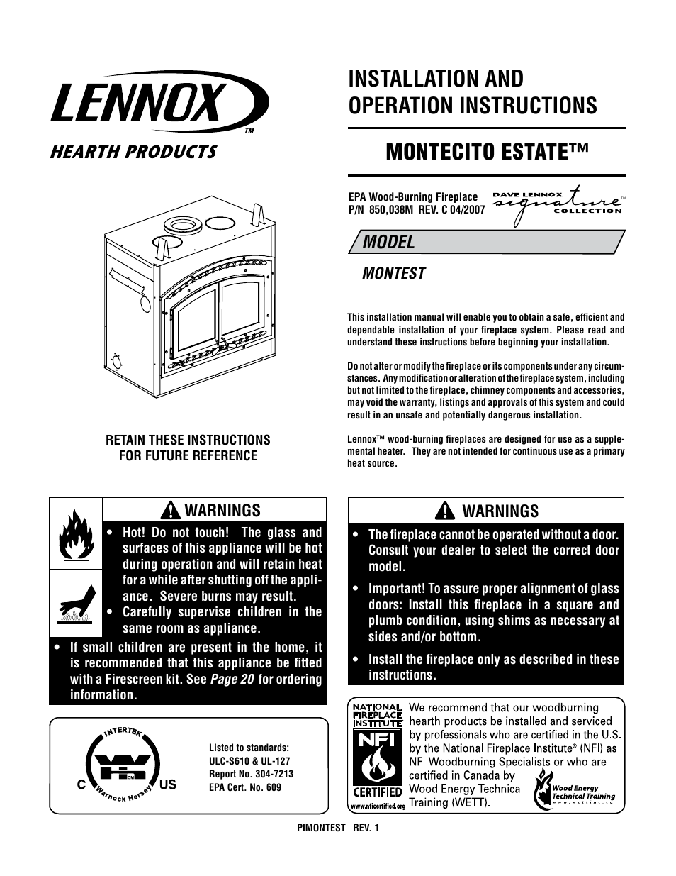 Lennox International Inc Montecito Estate Montest User Manual 24 Lennox International Inc Montecito Estate Montest User Manual 24 Pages