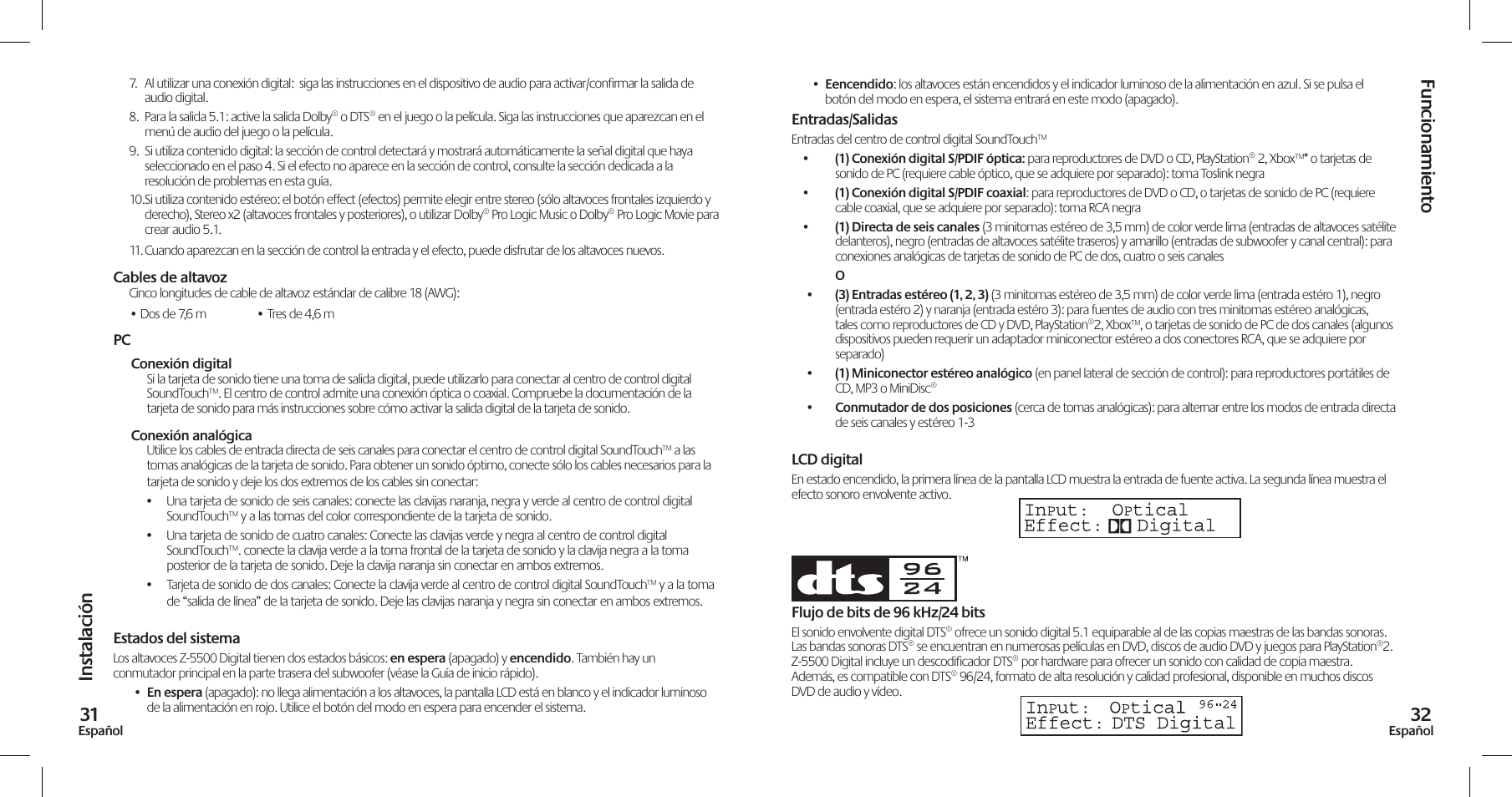 Instalación funcionamiento 31 | Logitech Z-5500 User Manual | Page 17 / 23