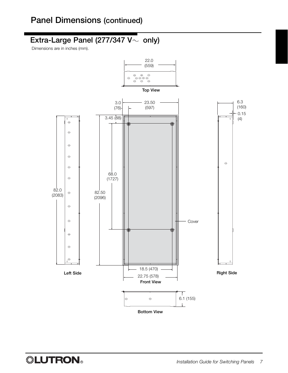 Panel dimensions | Lutron Electronics Switch User Manual | Page 7 / 20
