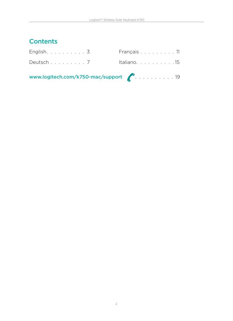 Logitech Wireless Solar Keyboard K750 User Manual | Page 2 / 20