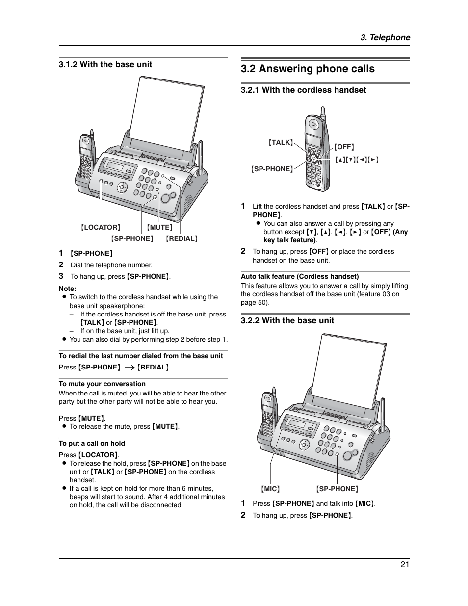 2 answering phone calls | Panasonic KX-FG2451 User Manual | Page 21 / 76