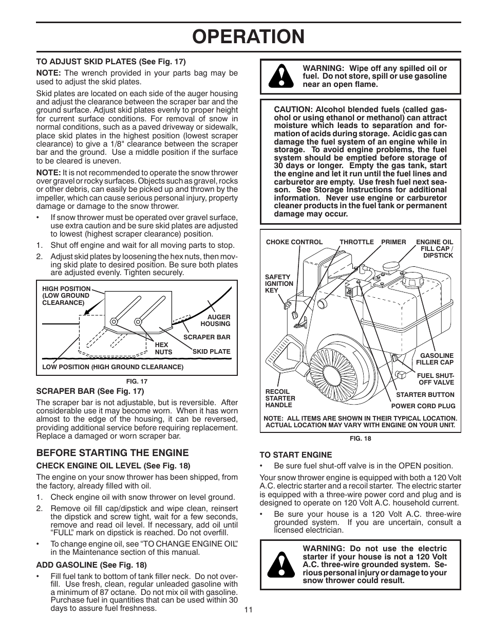 Operation, Before starting the engine | Poulan Pro PR5524ES SNOW