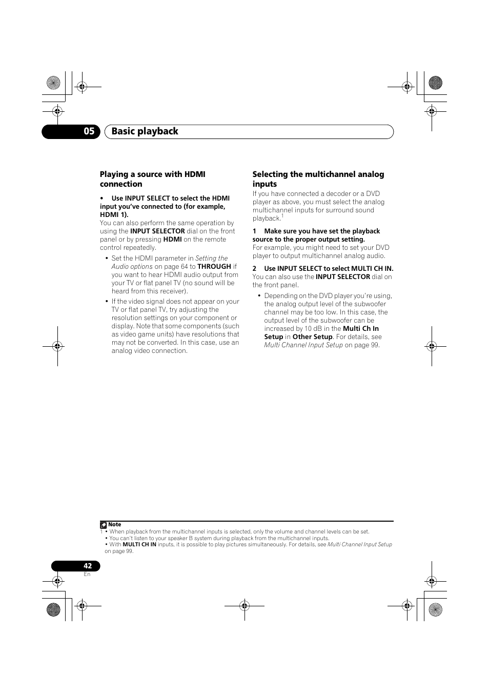 Playing a source with hdmi connection, Selecting the multichannel