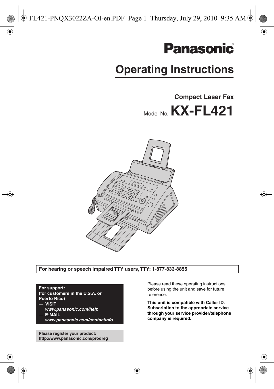 Panasonic KX-FL421 User Manual | 72 pages
