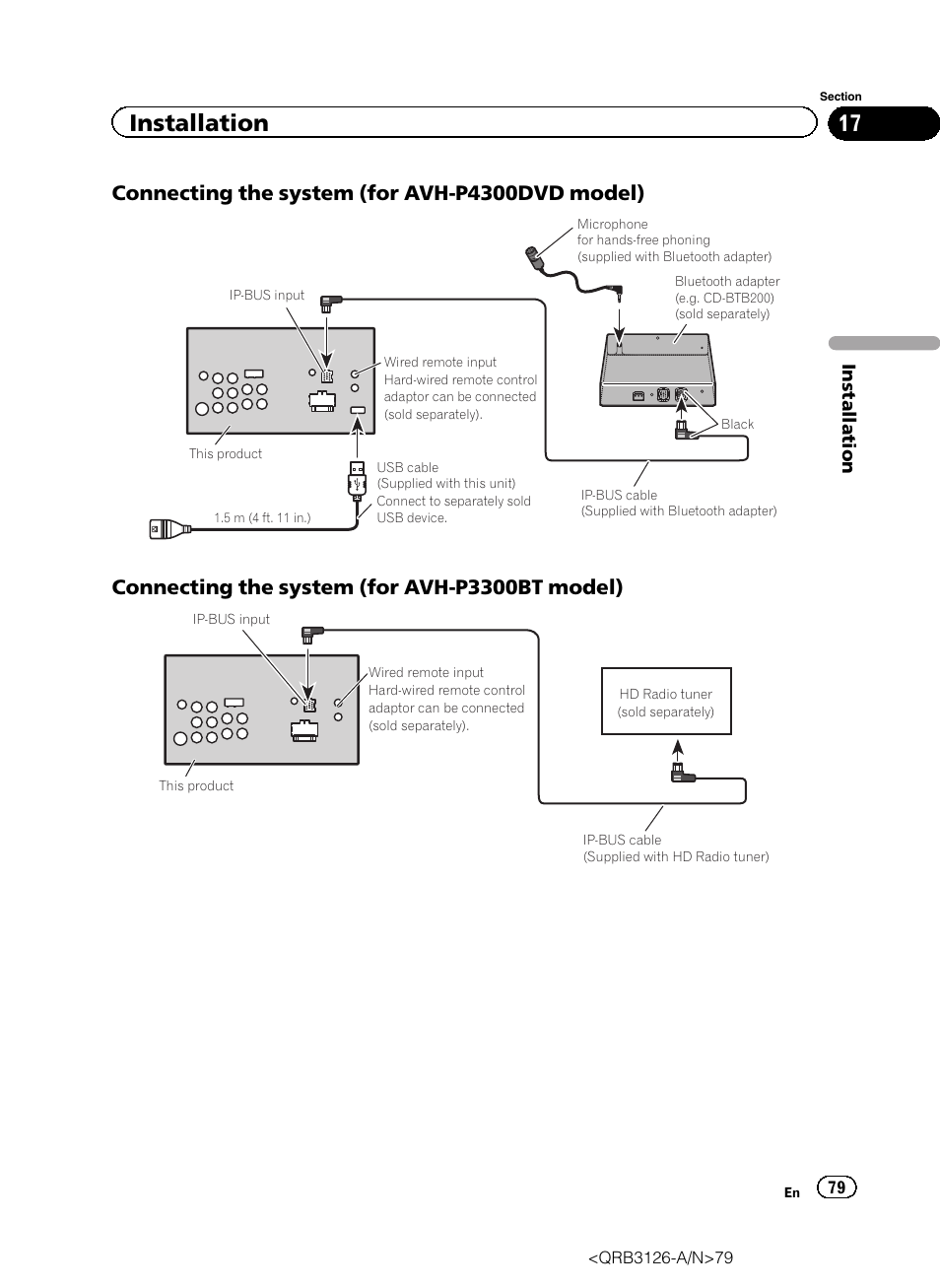 Installation, Connecting the system (for avh-p4300dvd model