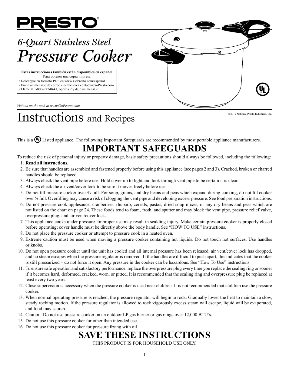 Presto Electric Pressure Cooker User Manual 30 pages