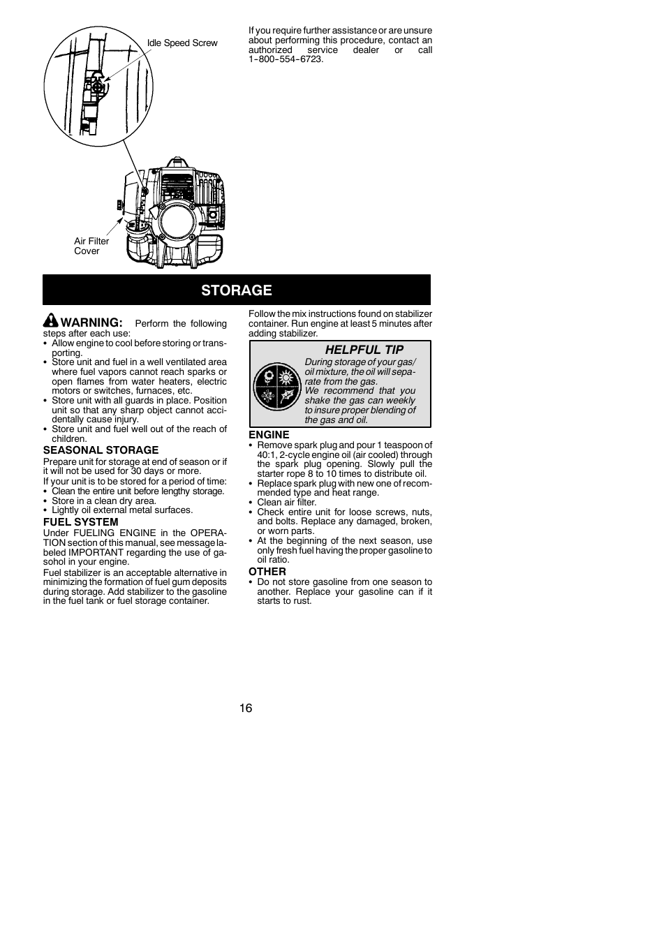 Storage, Warning, Helpful tip | Poulan Pro SM30SB User Manual | Page 16