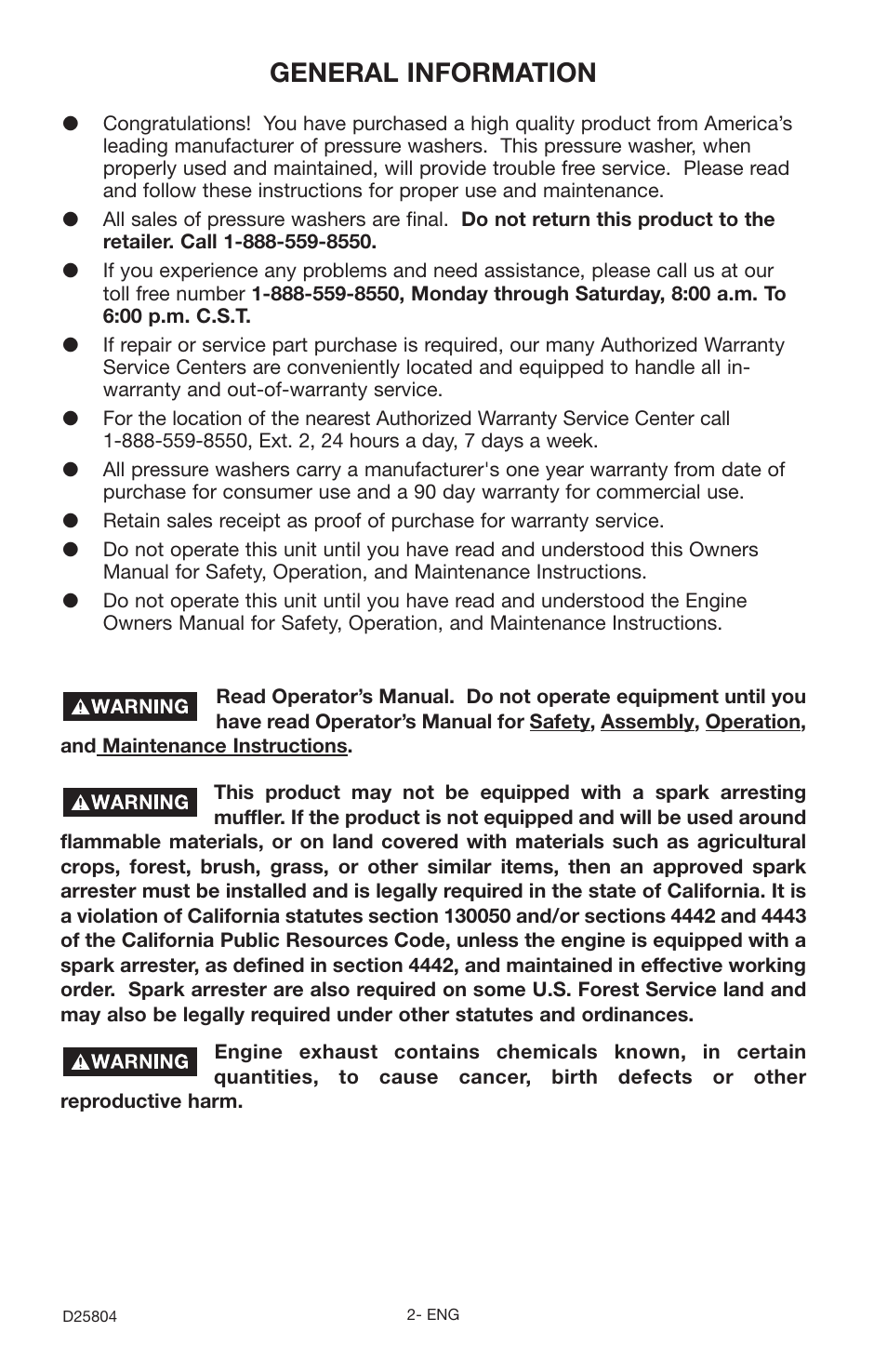 General information | Porter-Cable D25804-025-1 User Manual | Page 2 / 20