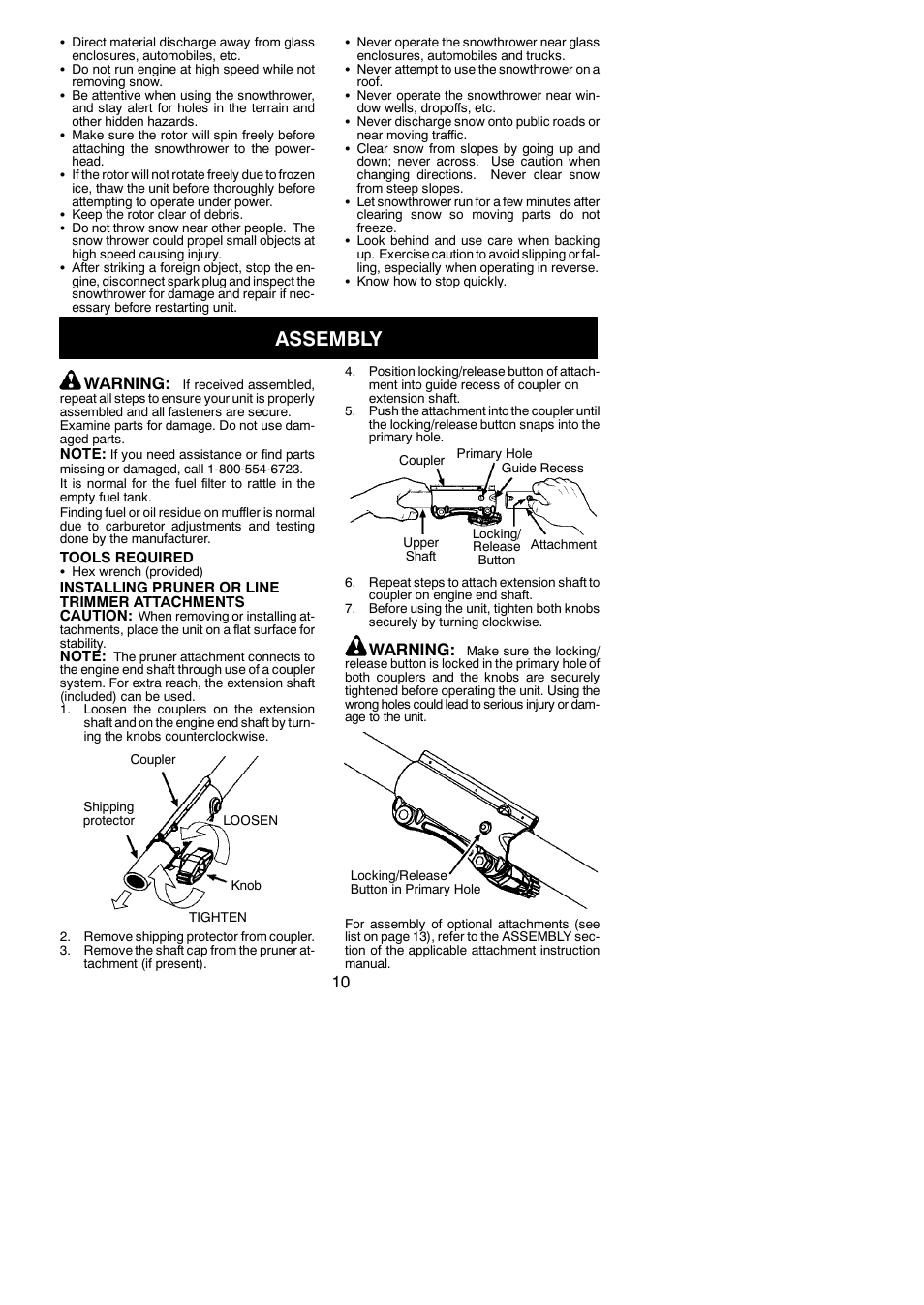 Assembly, Warning | Poulan Pro PP338PT User Manual | Page 10 / 25